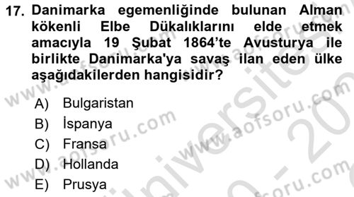 Siyasi Tarih 1 Dersi 2020 - 2021 Yılı Yaz Okulu Sınav Soruları 17. Soru