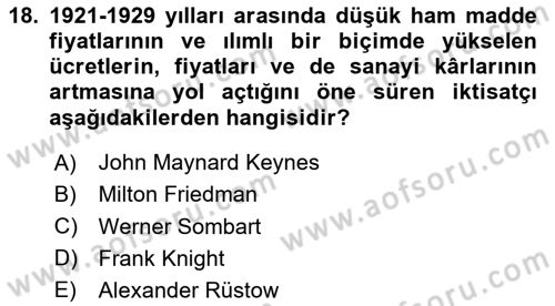 Siyasi Tarih 1 Dersi 2020 - 2021 Yılı Yaz Okulu Sınav Soruları 18. Soru