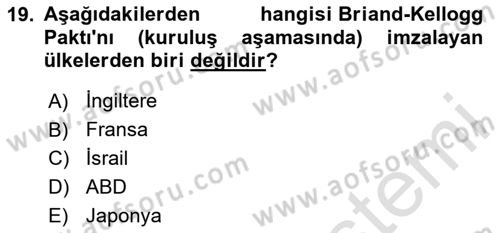 Siyasi Tarih 1 Dersi 2020 - 2021 Yılı Yaz Okulu Sınav Soruları 19. Soru