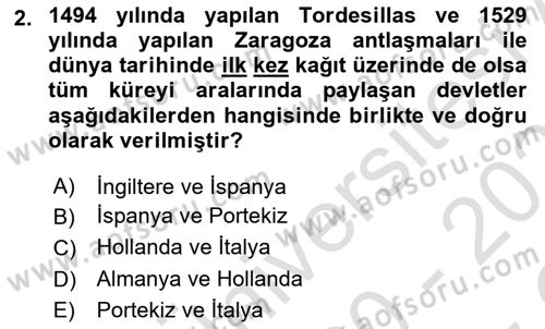 Siyasi Tarih 1 Dersi 2020 - 2021 Yılı Yaz Okulu Sınav Soruları 2. Soru