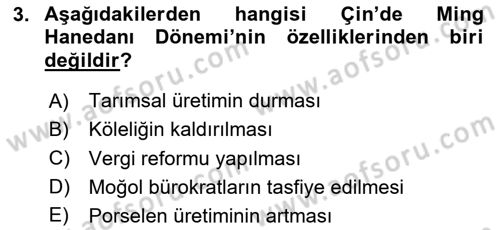 Siyasi Tarih 1 Dersi 2020 - 2021 Yılı Yaz Okulu Sınav Soruları 3. Soru