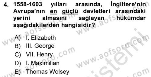 Siyasi Tarih 1 Dersi 2020 - 2021 Yılı Yaz Okulu Sınav Soruları 4. Soru