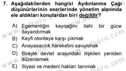 Siyasi Tarih 1 Dersi 2020 - 2021 Yılı Yaz Okulu Sınav Soruları 7. Soru