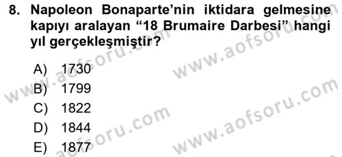 Siyasi Tarih 1 Dersi 2020 - 2021 Yılı Yaz Okulu Sınav Soruları 8. Soru