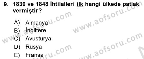 Siyasi Tarih 1 Dersi 2020 - 2021 Yılı Yaz Okulu Sınav Soruları 9. Soru