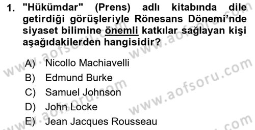 Siyasi Tarih 1 Dersi 2021 - 2022 Yılı (Vize) Ara Sınav Soruları 1. Soru