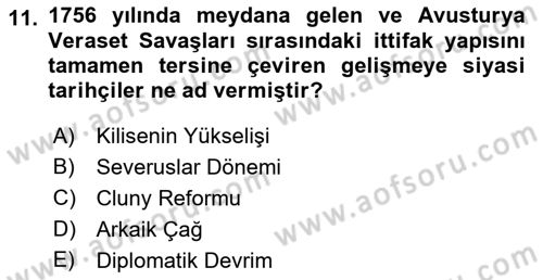 Siyasi Tarih 1 Dersi 2021 - 2022 Yılı (Vize) Ara Sınav Soruları 11. Soru