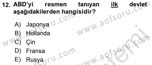 Siyasi Tarih 1 Dersi Ara Sınavı Deneme Sınav Soruları 12. Soru