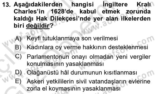 Siyasi Tarih 1 Dersi 2021 - 2022 Yılı (Vize) Ara Sınav Soruları 13. Soru