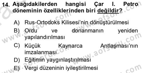 Siyasi Tarih 1 Dersi 2021 - 2022 Yılı (Vize) Ara Sınav Soruları 14. Soru
