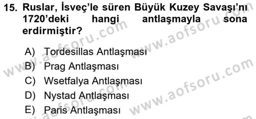 Siyasi Tarih 1 Dersi Ara Sınavı Deneme Sınav Soruları 15. Soru