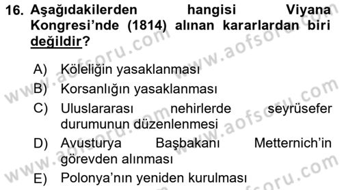 Siyasi Tarih 1 Dersi Ara Sınavı Deneme Sınav Soruları 16. Soru