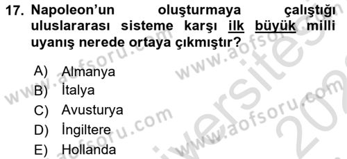 Siyasi Tarih 1 Dersi 2021 - 2022 Yılı (Vize) Ara Sınavı 17. Soru