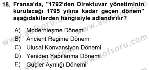 Siyasi Tarih 1 Dersi 2021 - 2022 Yılı (Vize) Ara Sınav Soruları 18. Soru