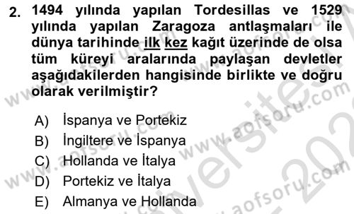 Siyasi Tarih 1 Dersi Ara Sınavı Deneme Sınav Soruları 2. Soru