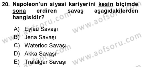 Siyasi Tarih 1 Dersi Ara Sınavı Deneme Sınav Soruları 20. Soru