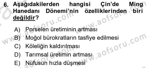 Siyasi Tarih 1 Dersi Ara Sınavı Deneme Sınav Soruları 6. Soru