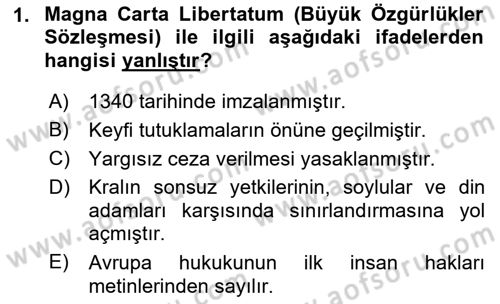 Siyasi Tarih 1 Dersi 2021 - 2022 Yılı (Final) Dönem Sonu Sınavı 1. Soru