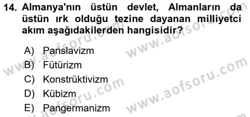 Siyasi Tarih 1 Dersi 2021 - 2022 Yılı (Final) Dönem Sonu Sınav Soruları 14. Soru