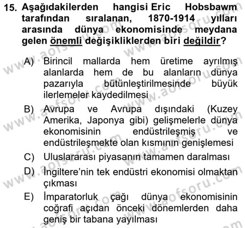 Siyasi Tarih 1 Dersi 2021 - 2022 Yılı (Final) Dönem Sonu Sınav Soruları 15. Soru