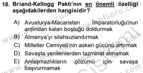 Siyasi Tarih 1 Dersi 2021 - 2022 Yılı (Final) Dönem Sonu Sınav Soruları 18. Soru