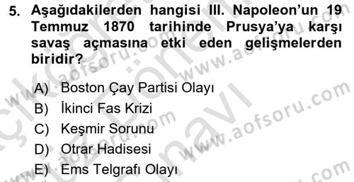 Siyasi Tarih 1 Dersi 2021 - 2022 Yılı (Final) Dönem Sonu Sınav Soruları 5. Soru