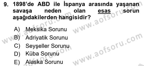 Siyasi Tarih 1 Dersi 2021 - 2022 Yılı (Final) Dönem Sonu Sınavı 9. Soru