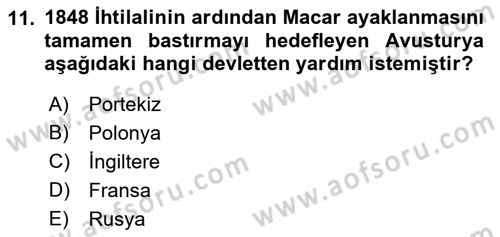 Siyasi Tarih 1 Dersi 2021 - 2022 Yılı Yaz Okulu Sınav Soruları 11. Soru
