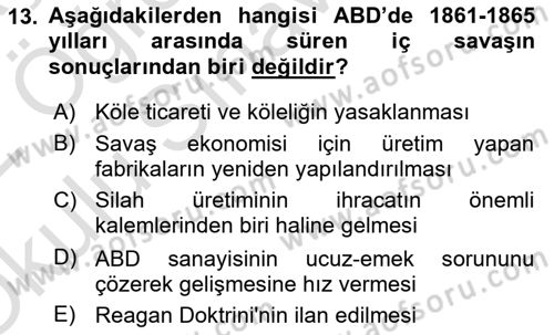 Siyasi Tarih 1 Dersi 2021 - 2022 Yılı Yaz Okulu Sınav Soruları 13. Soru
