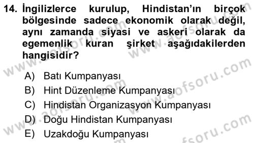 Siyasi Tarih 1 Dersi 2021 - 2022 Yılı Yaz Okulu Sınav Soruları 14. Soru