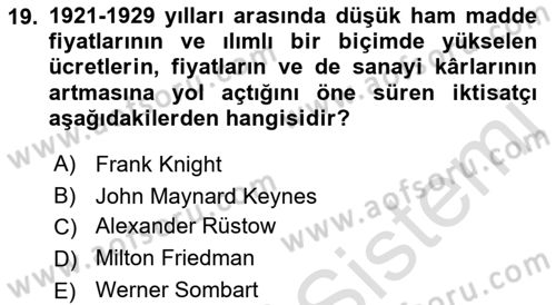 Siyasi Tarih 1 Dersi 2021 - 2022 Yılı Yaz Okulu Sınav Soruları 19. Soru