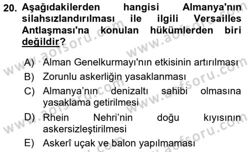 Siyasi Tarih 1 Dersi 2021 - 2022 Yılı Yaz Okulu Sınav Soruları 20. Soru