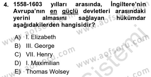 Siyasi Tarih 1 Dersi 2021 - 2022 Yılı Yaz Okulu Sınav Soruları 4. Soru