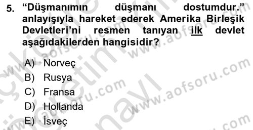 Siyasi Tarih 1 Dersi 2021 - 2022 Yılı Yaz Okulu Sınav Soruları 5. Soru