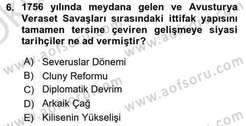 Siyasi Tarih 1 Dersi 2021 - 2022 Yılı Yaz Okulu Sınav Soruları 6. Soru