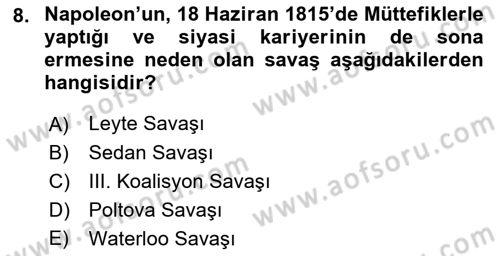 Siyasi Tarih 1 Dersi 2021 - 2022 Yılı Yaz Okulu Sınav Soruları 8. Soru