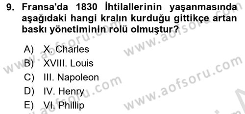 Siyasi Tarih 1 Dersi 2021 - 2022 Yılı Yaz Okulu Sınav Soruları 9. Soru