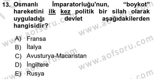 Siyasi Tarih 1 Dersi 2022 - 2023 Yılı (Final) Dönem Sonu Sınav Soruları 13. Soru