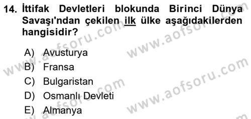 Siyasi Tarih 1 Dersi 2022 - 2023 Yılı (Final) Dönem Sonu Sınav Soruları 14. Soru
