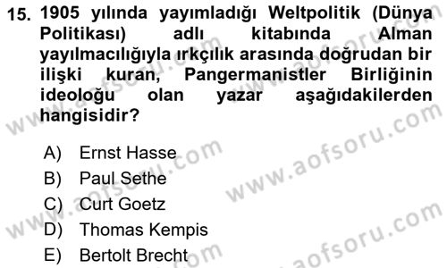 Siyasi Tarih 1 Dersi 2022 - 2023 Yılı (Final) Dönem Sonu Sınavı 15. Soru