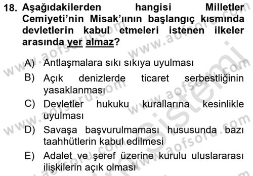 Siyasi Tarih 1 Dersi 2022 - 2023 Yılı (Final) Dönem Sonu Sınav Soruları 18. Soru
