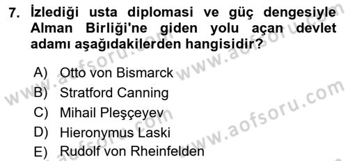 Siyasi Tarih 1 Dersi 2022 - 2023 Yılı (Final) Dönem Sonu Sınav Soruları 7. Soru