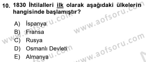 Siyasi Tarih 1 Dersi 2022 - 2023 Yılı Yaz Okulu Sınav Soruları 10. Soru
