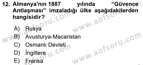 Siyasi Tarih 1 Dersi 2022 - 2023 Yılı Yaz Okulu Sınav Soruları 12. Soru
