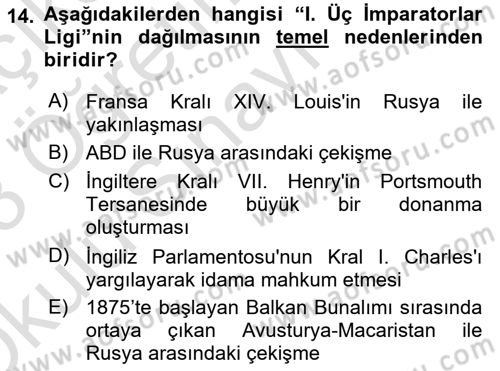 Siyasi Tarih 1 Dersi 2022 - 2023 Yılı Yaz Okulu Sınav Soruları 14. Soru