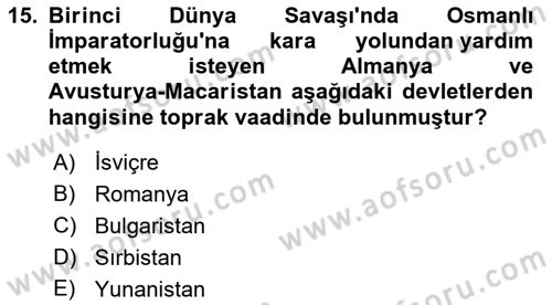 Siyasi Tarih 1 Dersi 2022 - 2023 Yılı Yaz Okulu Sınav Soruları 15. Soru