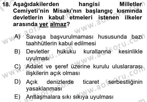 Siyasi Tarih 1 Dersi 2022 - 2023 Yılı Yaz Okulu Sınav Soruları 18. Soru