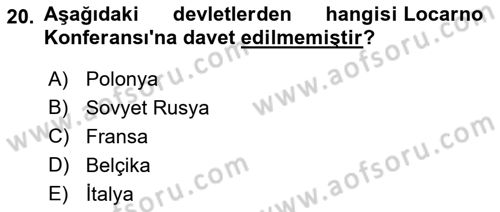 Siyasi Tarih 1 Dersi 2022 - 2023 Yılı Yaz Okulu Sınav Soruları 20. Soru