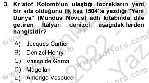Siyasi Tarih 1 Dersi 2022 - 2023 Yılı Yaz Okulu Sınav Soruları 3. Soru