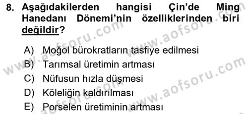 Siyasi Tarih 1 Dersi 2022 - 2023 Yılı Yaz Okulu Sınav Soruları 8. Soru